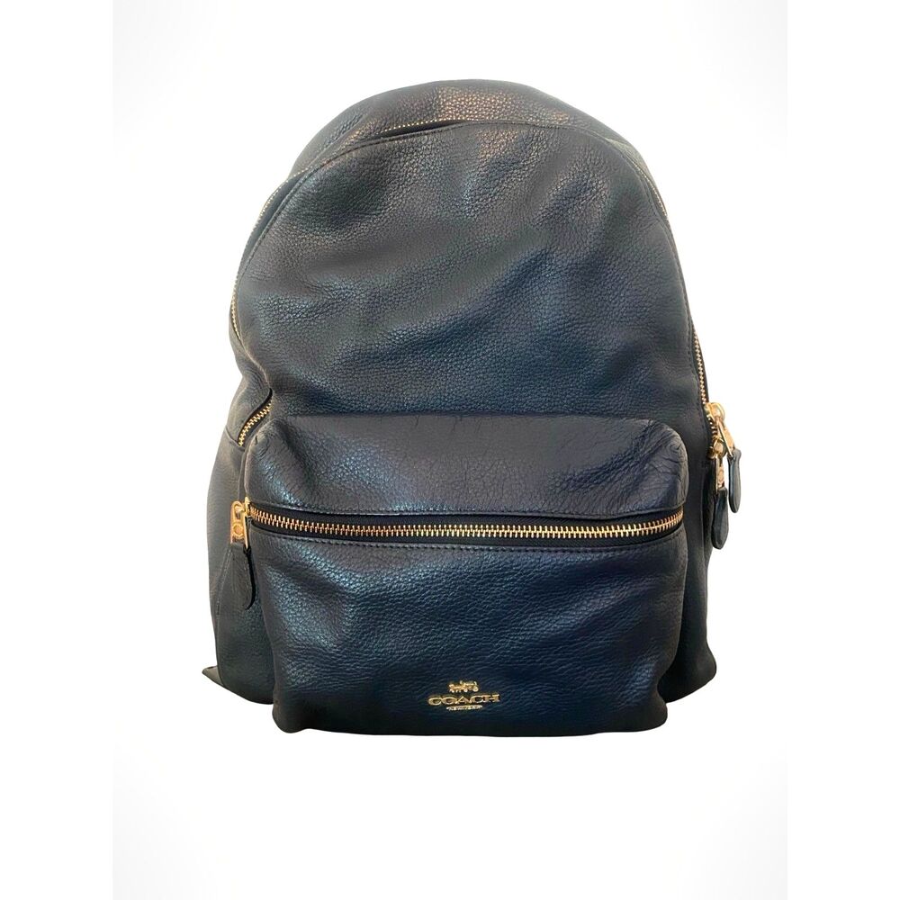 Coach Charlie Backpack Pebbled Leather Midnight Navy F29004 Authentic Laptop